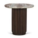 Marbrello Pink Marble Top Espresso Brown Fluted Wood Round Side Table - Default Title