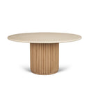 Halcrow 60 Botticino Marble Top Light Brown Fluted Wood Round Dining Table - Default Title