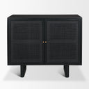 Grier Matte Black Stained Wood w Black Cane Accent Cabinet - Default Title