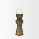 Odilia Small Textured Antiqued Gold Metal Geometric Pillar Candle Holder - Default Title