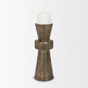 Odilia Large Textured Antiqued Gold Metal Geometric Pillar Candle Holder - Default Title