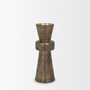 Odilia Large Textured Antiqued Gold Metal Geometric Pillar Candle Holder - Default Title