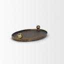 Coretta Large Oval Textured Antiqued Gold Metal Tray with Handles - Default Title