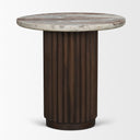 Marbrello Pink Marble Top Espresso Brown Fluted Wood Round Side Table - Default Title