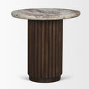 Marbrello Pink Marble Top Espresso Brown Fluted Wood Round Side Table - Default Title