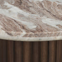 Marbrello Pink Marble Top Espresso Brown Fluted Wood Round Side Table - Default Title