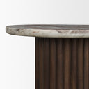 Marbrello Pink Marble Top Espresso Brown Fluted Wood Round Side Table - Default Title