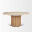 Halcrow 60 Botticino Marble Top Light Brown Fluted Wood Round Dining Table - Default Title