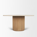 Halcrow 60 Botticino Marble Top Light Brown Fluted Wood Round Dining Table - Default Title