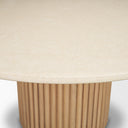 Halcrow 60 Botticino Marble Top Light Brown Fluted Wood Round Dining Table - Default Title