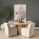 Halcrow 60 Botticino Marble Top Light Brown Fluted Wood Round Dining Table - Default Title