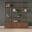 Baron 4-Door Dark Brown Wood w Antique Brass Metal Open Shelving Unit - Default Title