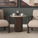 Marbrello Pink Marble Top Espresso Brown Fluted Wood Round Side Table - Default Title