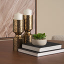Akira Small Hammered Gold Metal Pillar Candle Holder - Default Title