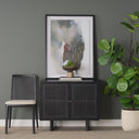 Grier Matte Black Stained Wood w Black Cane Accent Cabinet - Default Title