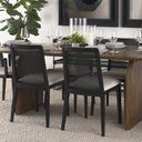 Seraph Black Beech Wood W Cream Fabric Seat and Cane Back Armless Dining Chair - Default Title
