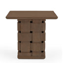 Trellyn Dark Brown Wood w Carved Woven Base Square Accent Table - Default Title