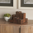 Cassius Light Brown Nine Wood Block Table Candle Holder - Default Title
