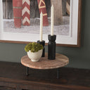 Cedric 15L x 15W x 6H Round Light Brown Wood w Black Metal Legs Decorative Display Stand - Default Title
