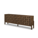 Trellyn Dark Brown Solid Wood 4-Door w Carved Woven Doors Closed Sideboard - Default Title