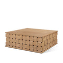 Trellyn 48 Light Brown Wood w Carved Woven Base Square Coffee Table - Default Title