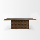 Oxbury 94 Dark Brown Solid Wood Carved Woven Base Rectangular Dining Table - Default Title