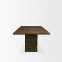 Oxbury 94 Dark Brown Solid Wood Carved Woven Base Rectangular Dining Table - Default Title