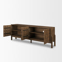 Trellyn Dark Brown Solid Wood 4-Door w Carved Woven Doors Closed Sideboard - Default Title