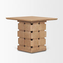 Trellyn Light Brown Wood w Carved Woven Base Square Accent Table - Default Title