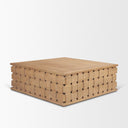 Trellyn 48 Light Brown Wood w Carved Woven Base Square Coffee Table - Default Title