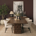 Oxbury 94 Dark Brown Solid Wood Carved Woven Base Rectangular Dining Table - Default Title