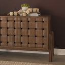 Trellyn Dark Brown Solid Wood 4-Door w Carved Woven Doors Closed Sideboard - Default Title