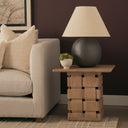 Trellyn Light Brown Wood w Carved Woven Base Square Accent Table - Default Title