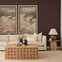 Trellyn 48 Light Brown Wood w Carved Woven Base Square Coffee Table - Default Title