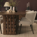Oxbury 94 Dark Brown Solid Wood Carved Woven Base Rectangular Dining Table - Default Title