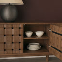 Trellyn Dark Brown Solid Wood 4-Door w Carved Woven Doors Closed Sideboard - Default Title