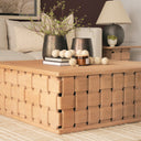 Trellyn 48 Light Brown Wood w Carved Woven Base Square Coffee Table - Default Title