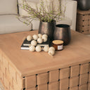 Trellyn 48 Light Brown Wood w Carved Woven Base Square Coffee Table - Default Title