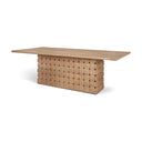 Oxbury 94 Light Brown Solid Wood Carved Woven Base Rectangular Dining Table - Default Title