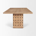 Oxbury 94 Light Brown Solid Wood Carved Woven Base Rectangular Dining Table - Default Title