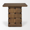 Oxbury Dark Brown Wood w Carved Woven Base Square Accent Table - Default Title
