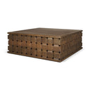 Oxbury 48 Dark Brown Wood w Carved Woven Base Square Coffee Table - Default Title
