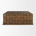 Oxbury 48 Dark Brown Wood w Carved Woven Base Square Coffee Table - Default Title