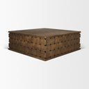 Oxbury 48 Dark Brown Wood w Carved Woven Base Square Coffee Table - Default Title