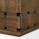 Oxbury 48 Dark Brown Wood w Carved Woven Base Square Coffee Table - Default Title