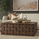 Oxbury 48 Dark Brown Wood w Carved Woven Base Square Coffee Table - Default Title