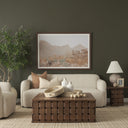 Oxbury 48 Dark Brown Wood w Carved Woven Base Square Coffee Table - Default Title