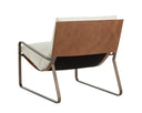 ZANCOR LOUNGE CHAIR - ANTIQUE BRASS GERALT LINEN TAN LEATHER