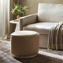 Verity Sinclair Round Ottoman - Harness Burlap