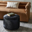 Verity Sinclair Round Ottoman - Dark Hair On Hide